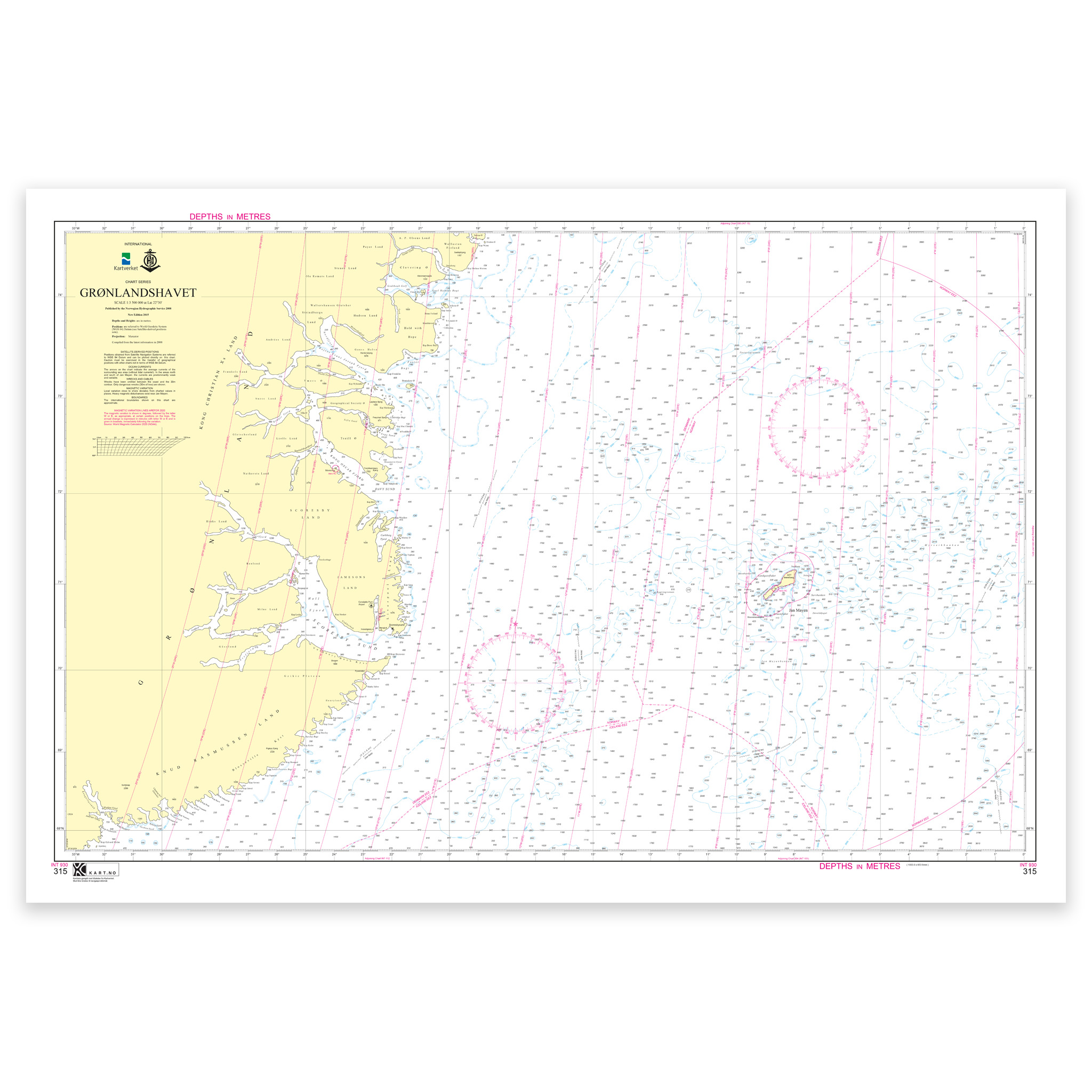 Kartverket – overseilingskart 315: INT 930 / Grønlandshavet