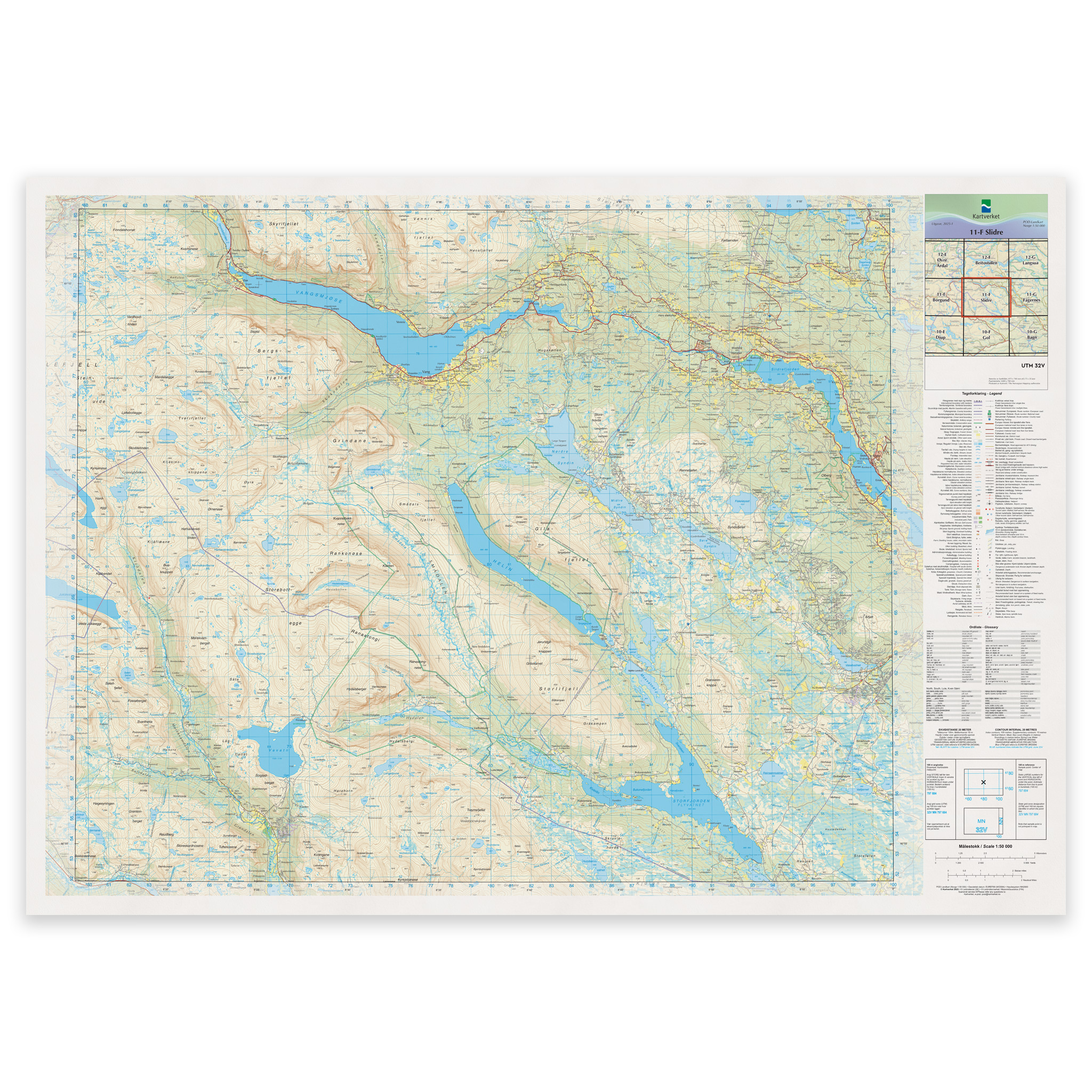 Kartverket - landkart (N50): 11-F Slidre