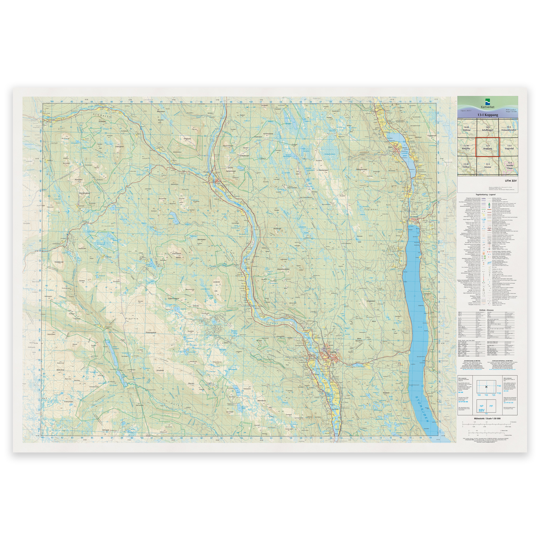 Kartverket - landkart (N50): 13-I Koppang