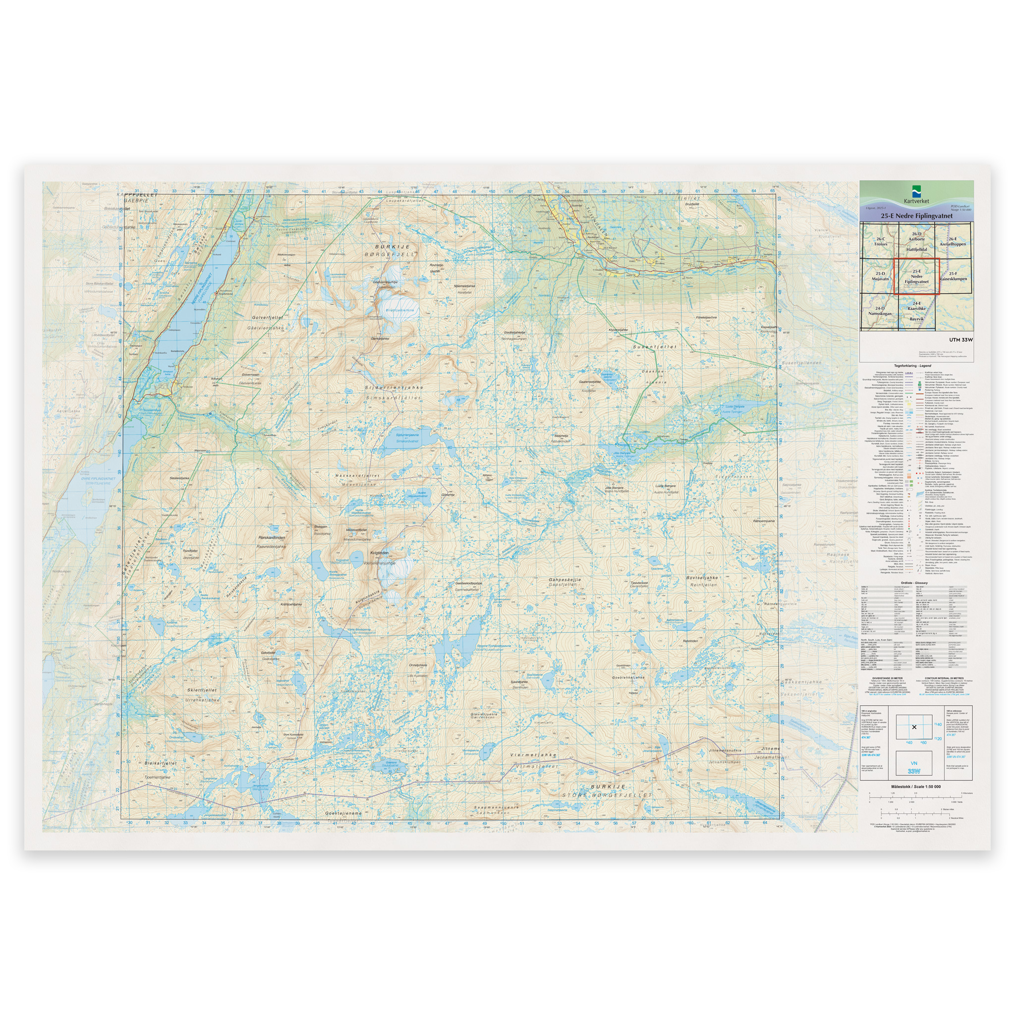 Kartverket - landkart (N50): 25-E Nedre Fiplingvatnet