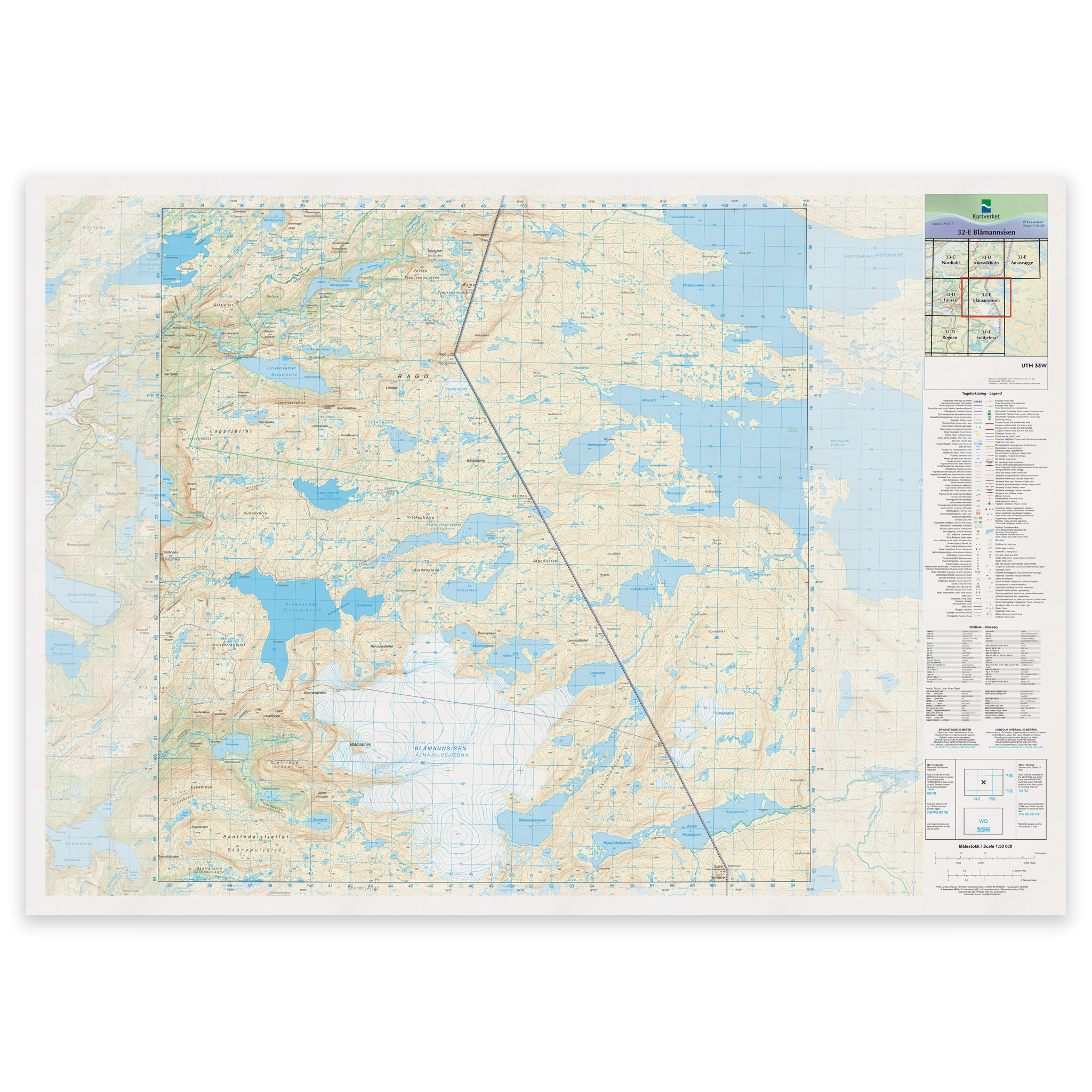 Kartverket - landkart (N50): 32-E Blåmannsisen