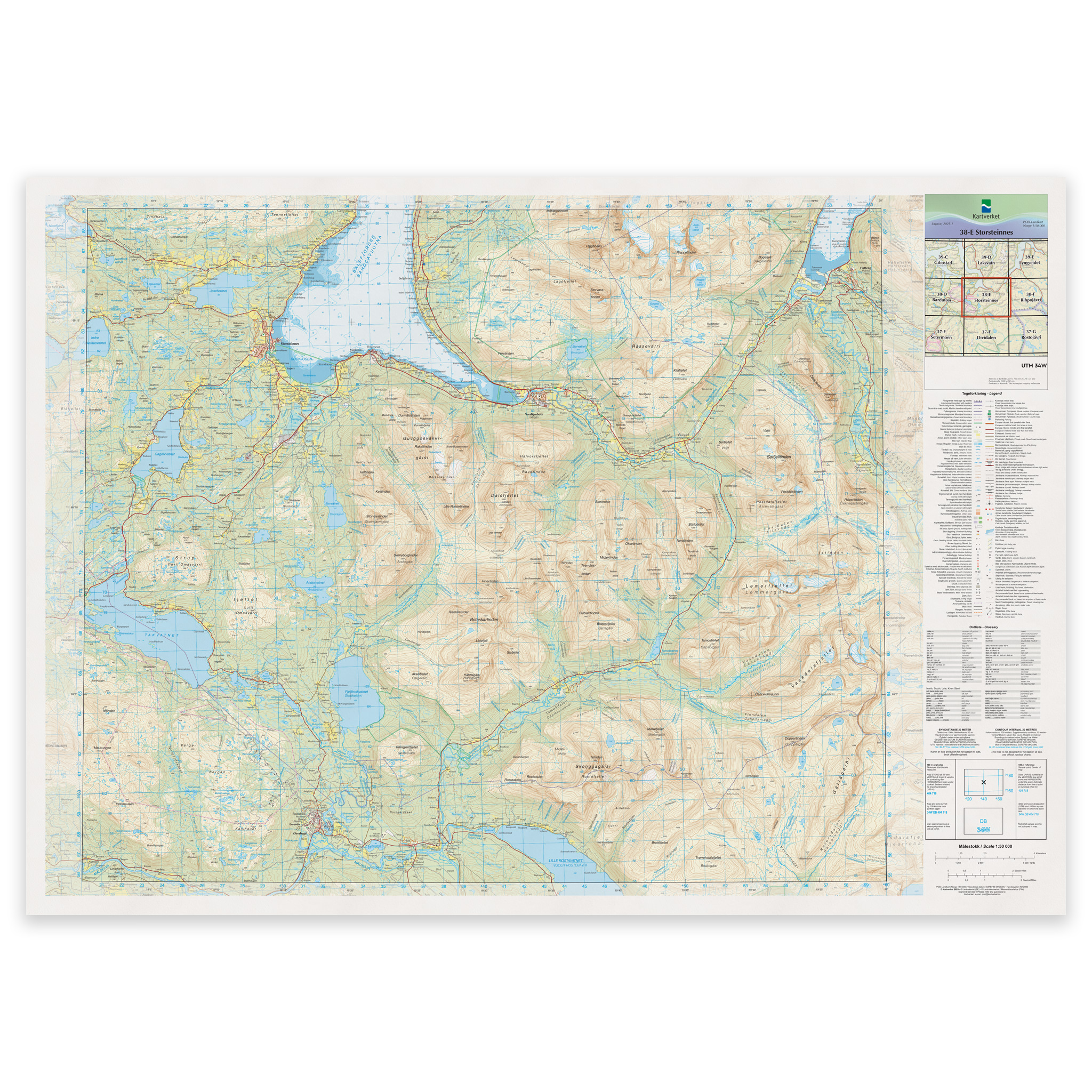 Kartverket - landkart (N50): 38-E Storsteinnes