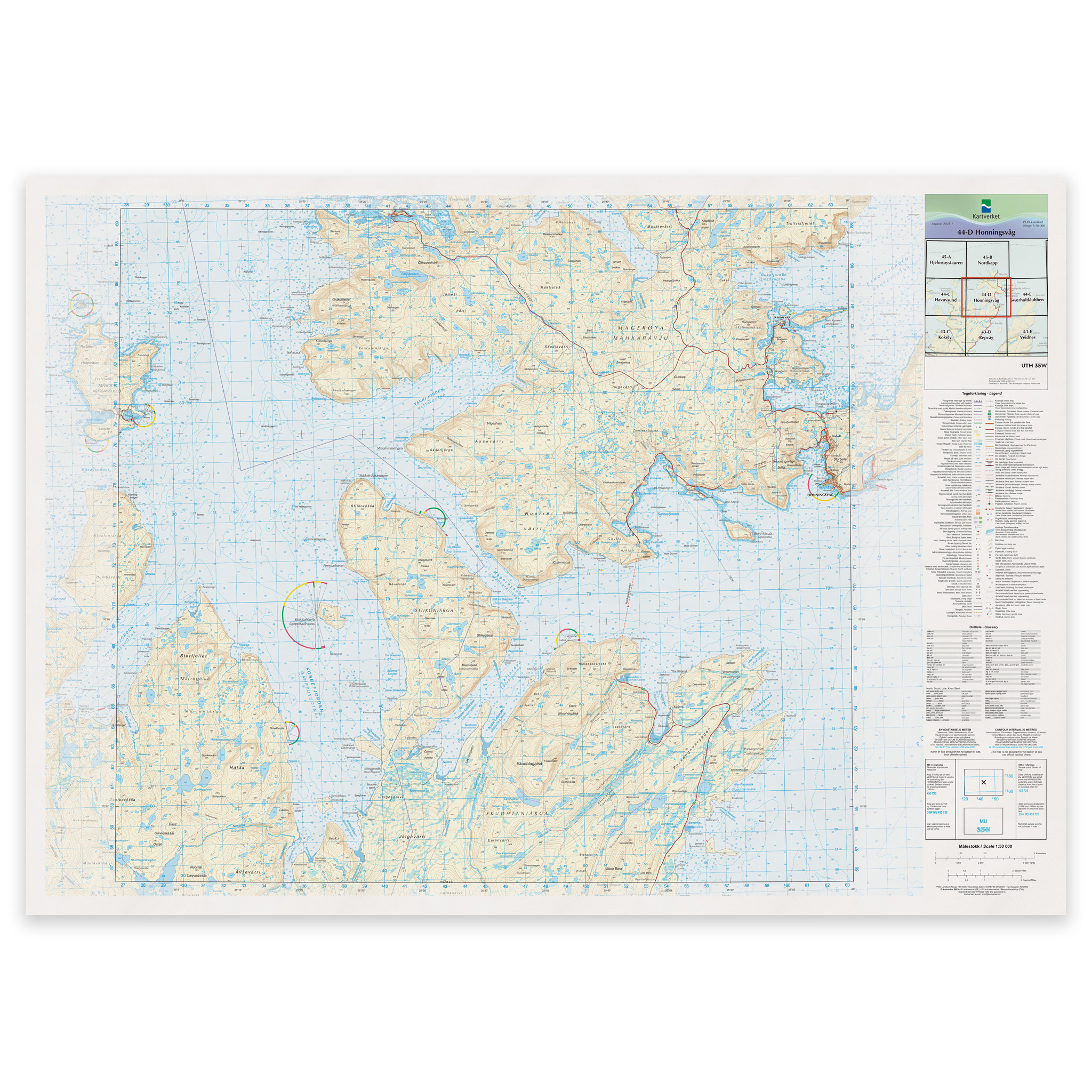 Kartverket - landkart (N50): 44-D Honningsvåg