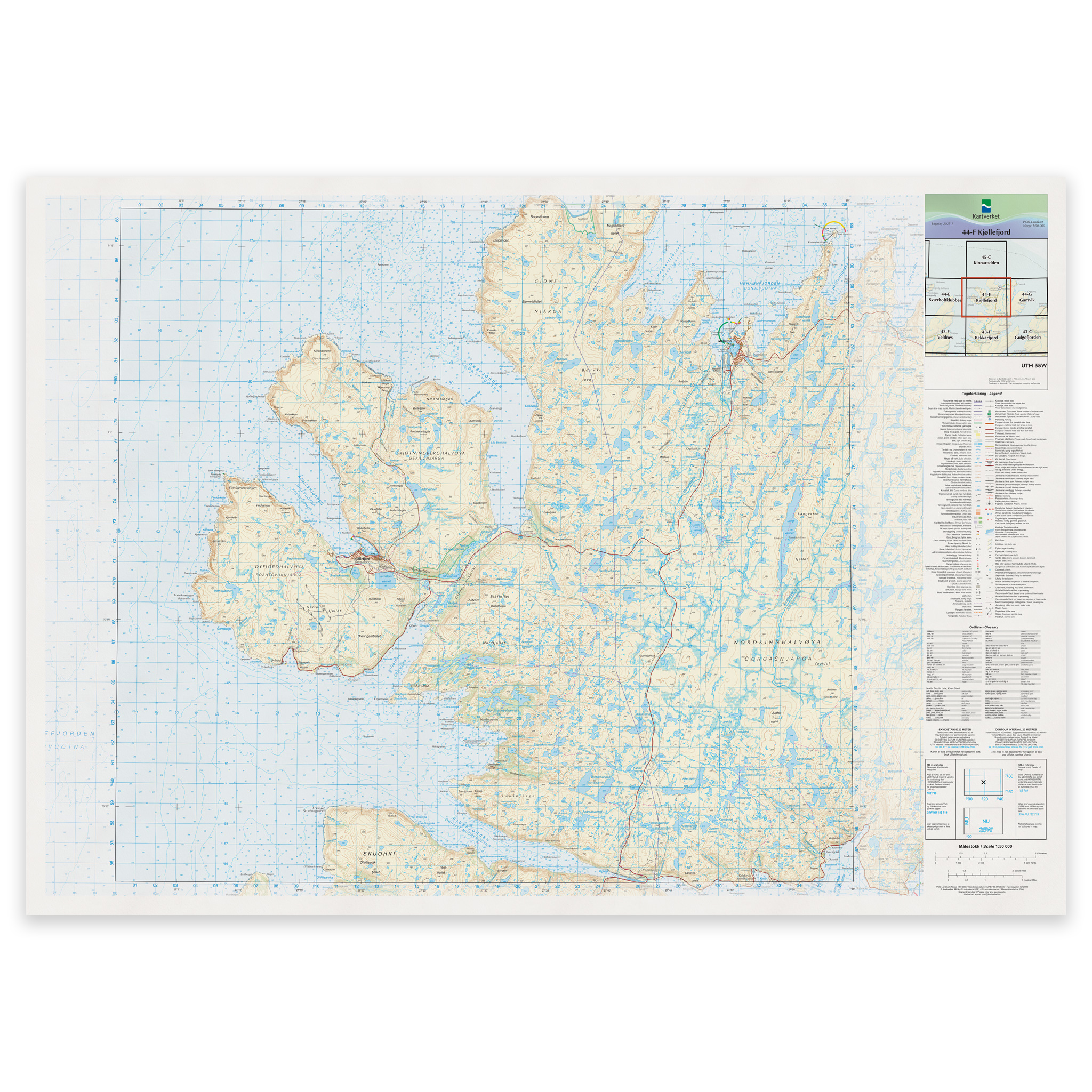 Kartverket - landkart (N50): 44-F Kjøllefjord