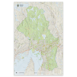 Kart over Oslo i størrelse 50x75 cm – tilgjengelig som plakat, på plate eller ferdig innrammet.