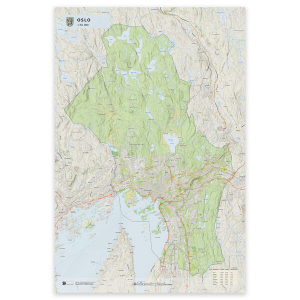 Kart over Oslo i størrelse 50x75 cm – tilgjengelig som plakat, på plate eller ferdig innrammet.
