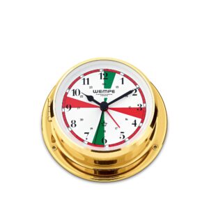 Wempe Skiff Radio Room Ship’s Clock 110mm polert messing hvit urskive radio sektorer quartz.