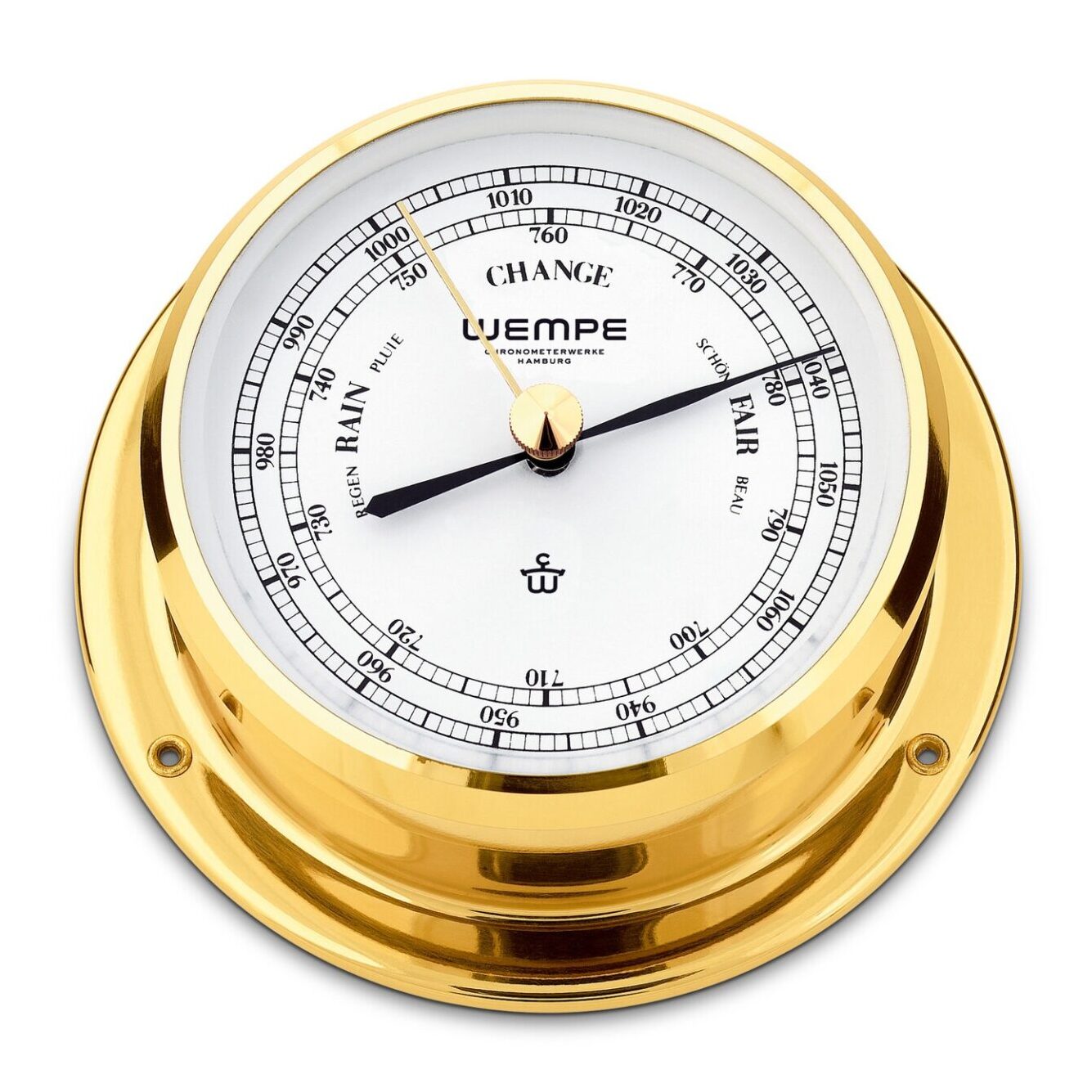 Wempe Skiff – Barometer 110 mm i polert messing