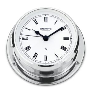 Wempe Skiff Ship’s Clock 110mm krom-belagt messing med romertall hvit urskive quartz.