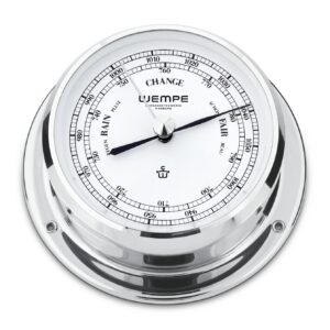 Wempe Skiff barometer 110mm krom-belagt messing hvit urskive mechanical aneroid barometer.