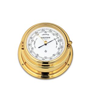 Wempe Bremen II barometer 150mm polert messing hvit urskive mekanisk aneroid.