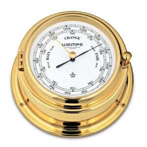 Wempe Bremen II barometer 150mm polert messing hvit urskive mekanisk aneroid.