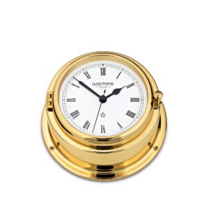 Wempe Bremen II Ship’s Clock 150mm polert messing hvit urskive quartz veggklokke.