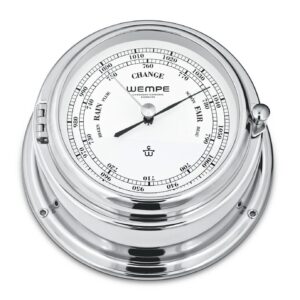 Wempe Bremen II barometer 150 mm krom-belagt messing hvit urskive mekanisk barometer.