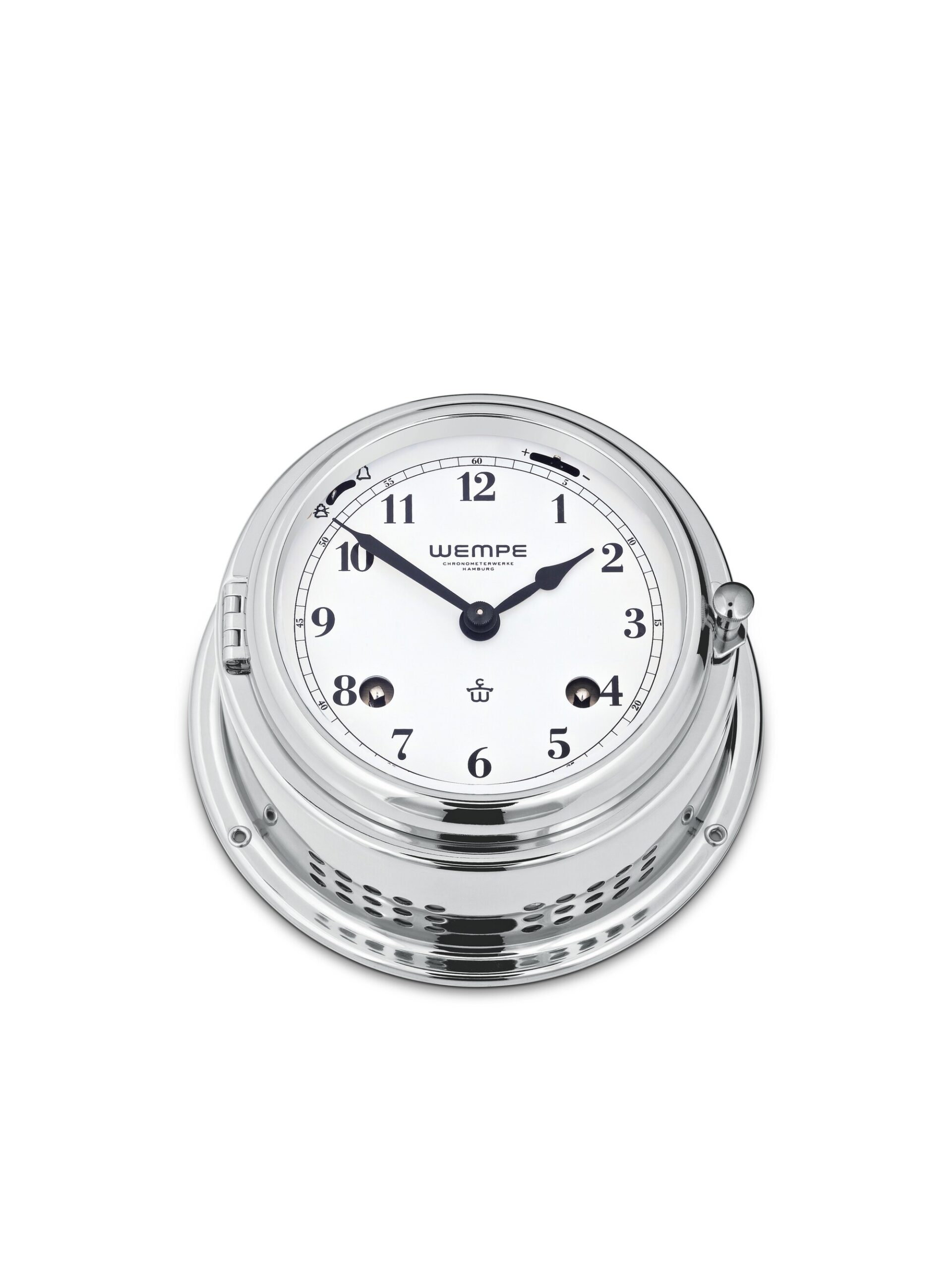Wempe Bremen II Striking Ship’s Clock 150 mm krom-belagt messing mekanisk gong maritim klokke.