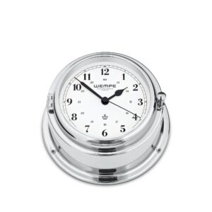 Wempe Bremen II Ship’s Clock 150 mm krom-belagt messing hvit urskive quartz maritim klokke.