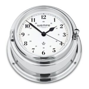 Wempe Bremen II Ship’s Clock 150 mm krom-belagt messing hvit urskive quartz maritim klokke.