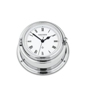 Wempe Bremen II Ship’s Clock krom-belagt messing hvit urskive quartz maritim klokke.