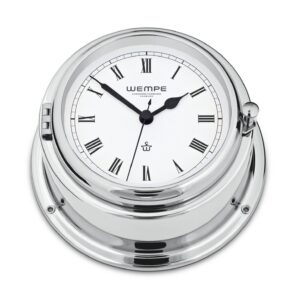 Wempe Bremen II Ship’s Clock krom-belagt messing hvit urskive quartz maritim klokke.
