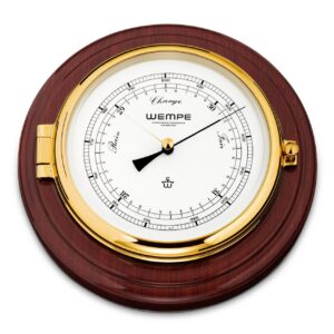 Wempe Skipper barometer messing mahogni-treplate hvit urskive barometer maritimt.