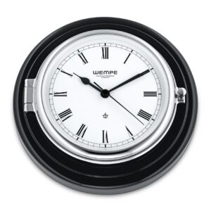 Wempe Skipper Skip’s Clock krom-belagt messing sort treplate quartz maritim klokke.