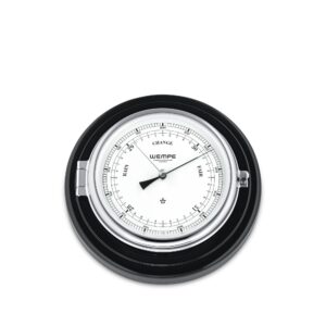 Wempe Skipper barometer krom-belagt messing sort treplate med hvit urskive.
