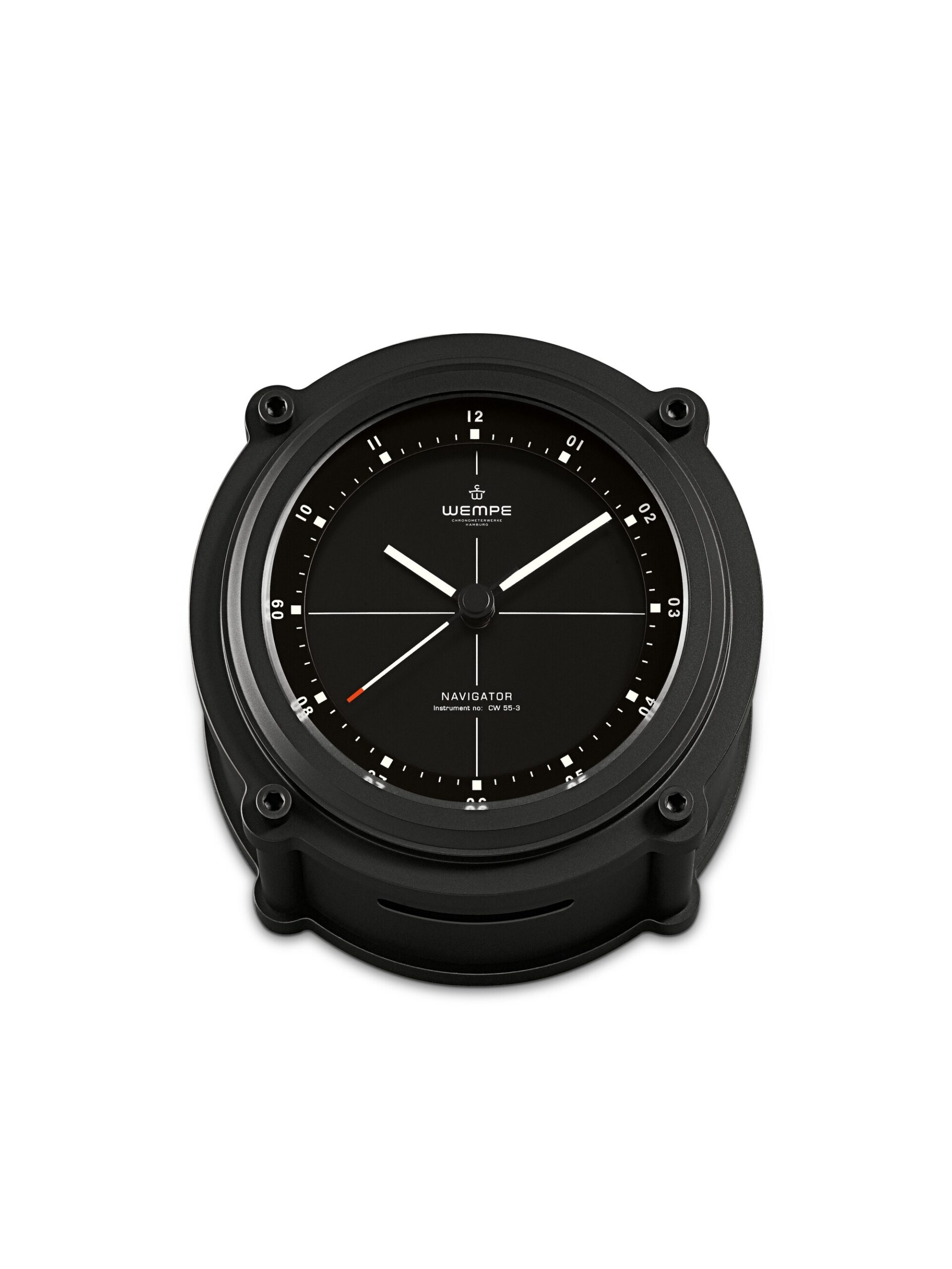 Wempe Navigator II skipsklokke 130 mm sort anodisert aluminium med luminova markører.
