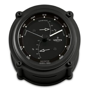 Wempe Navigator II 130mm barometer termometer hygrometer matt sort aluminium maritim instrument.