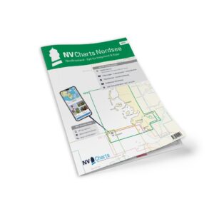 Mockup av NV Charts DE10 sjøkart for Nordfriesland, Sylt til Helgoland og Eider, kombi papir og digital