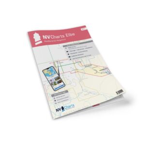 Mockup av NV Charts DE11 sjøkart for Nordsjøen (Elbe–Hamburg–Helgoland), kombi papir og digital