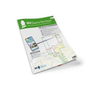 Mockup av NV Charts DE13 sjøkart for Nordsjøen fra Borkum til Helgoland & Ems, kombi papir og digital