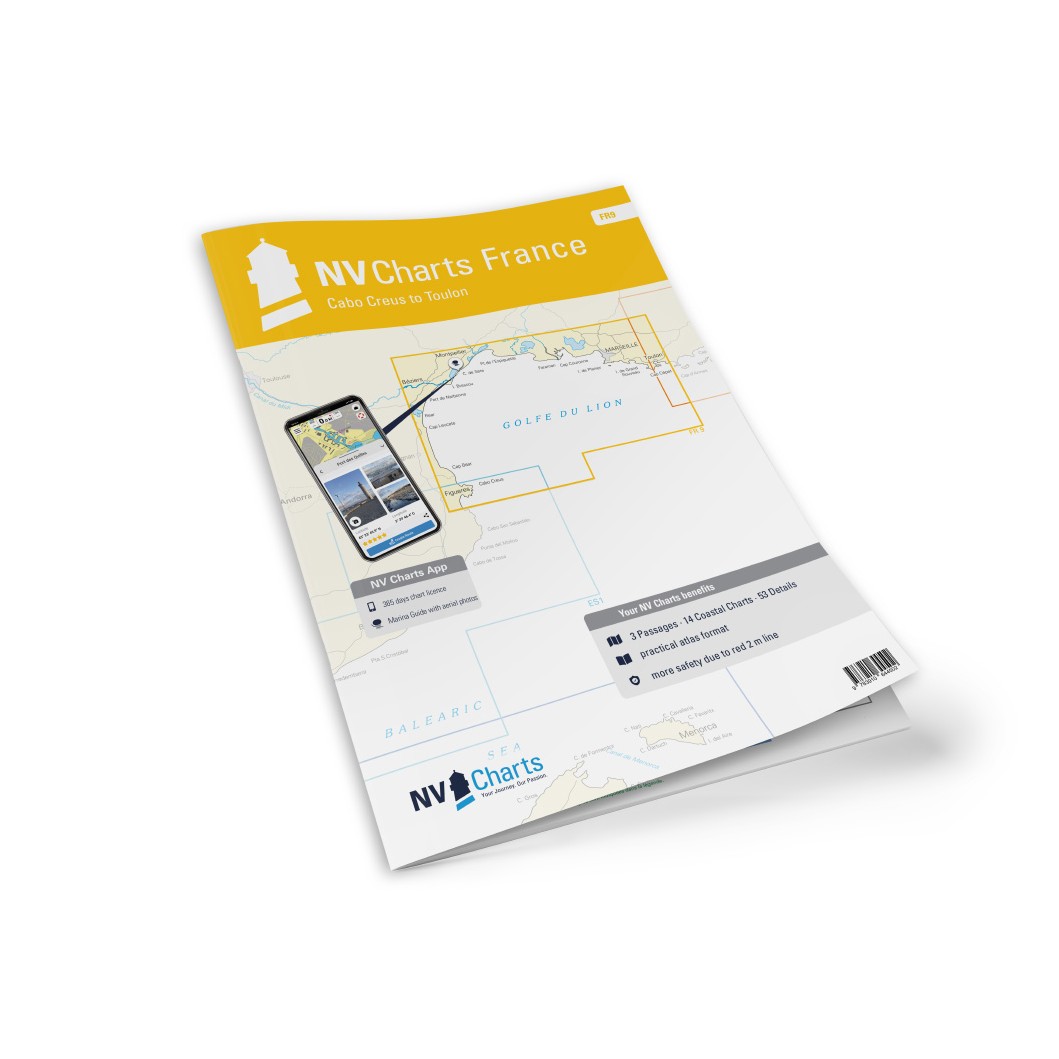 Mockup av NV Charts France FR9 sjøkart for Cabo Creus til Toulon