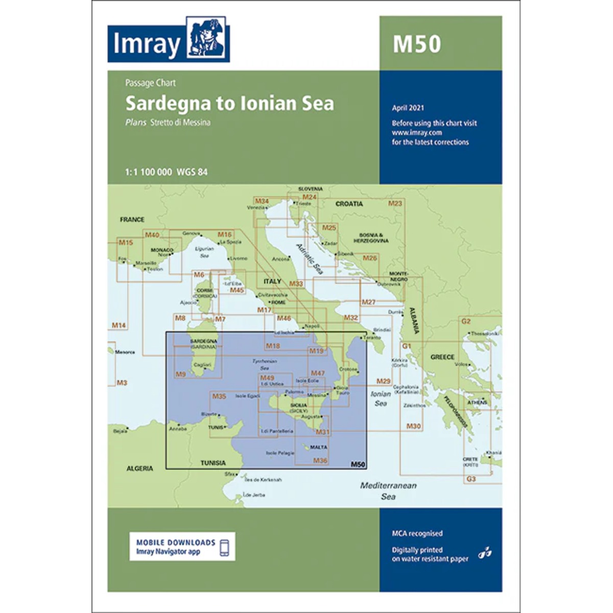 Imray M50 Sardegna to Ionian Sea – overseilingskart i Middelhavet