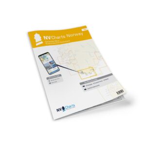 Mockup av NV Charts NO4 sjøkart for Sørlandet vest fra Flekkefjord til Kristiansand, kombi papir og digital