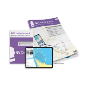 Mockup av NV Charts Baltic Region 4 sjøkart for østlige tyske Østersjøkysten (Rügen → Szczecin), kombi papir og digital