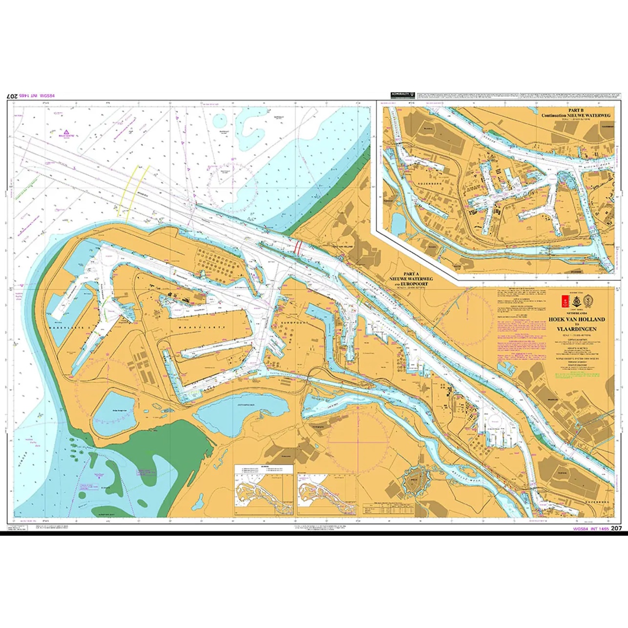 British Admiralty Chart 207 Hoek van Holland to Vlaardingen Nieuwe Waterweg