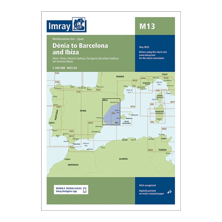 Imray sjøkart M13 Dénia to Barcelona and Ibiza