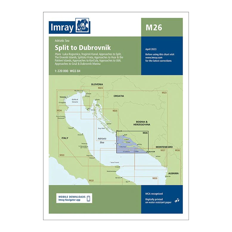 Imray sjøkart M26 Split to Dubrovnik