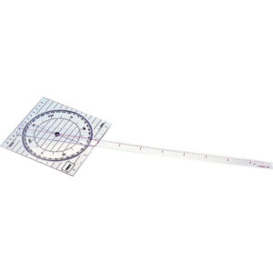 Kurslinjal med lang arm og 360 graders gradskive for navigasjon på sjøkart