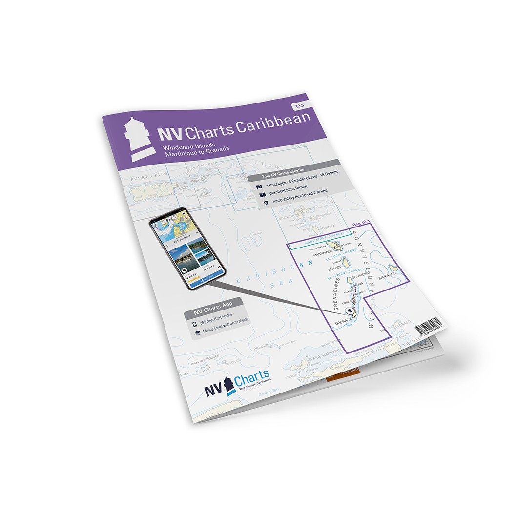 Mockup av NV Charts Caribbean 12.3 sjøkart for Windward Islands
