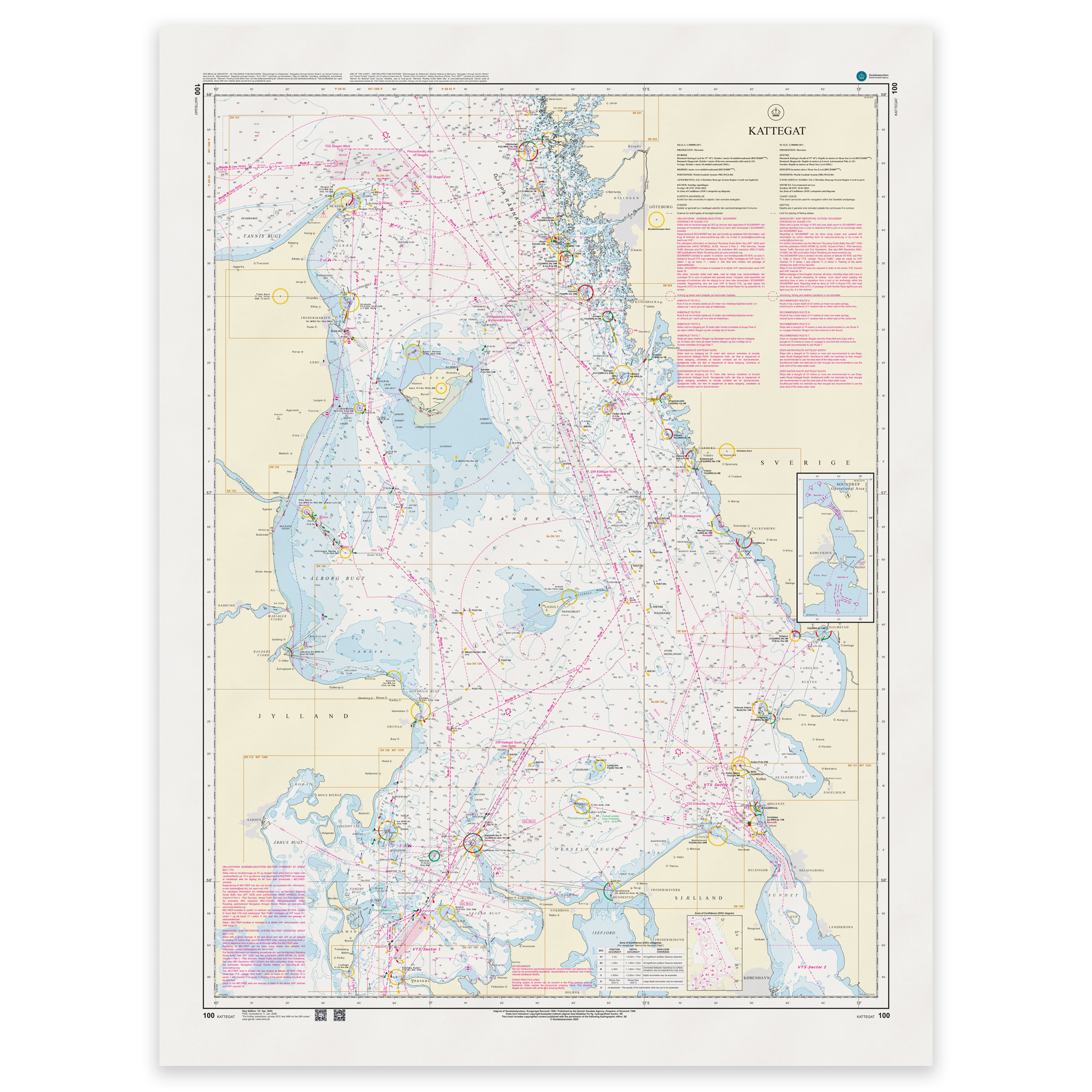 Offisielt sjøkart Denmark Chart 100 Kattegat i målestokk 1:300 000 utgitt av Geodatastyrelsen