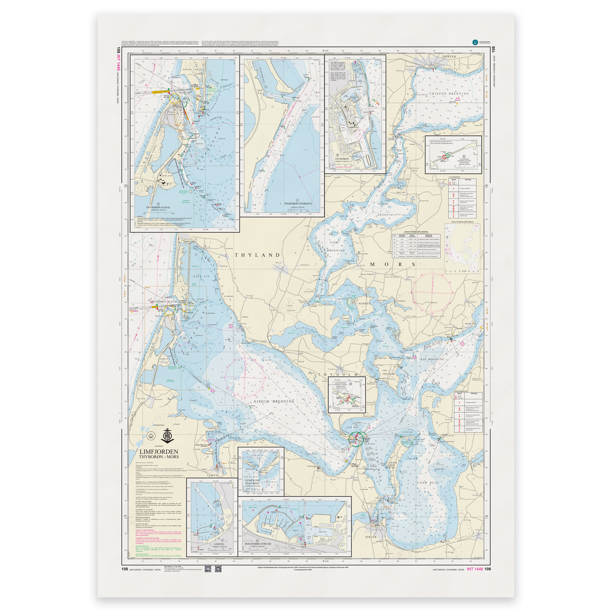 Offisielt sjøkart Denmark Chart 108 Limfjorden Thyborøn Mors 1:65 000 INT 1448