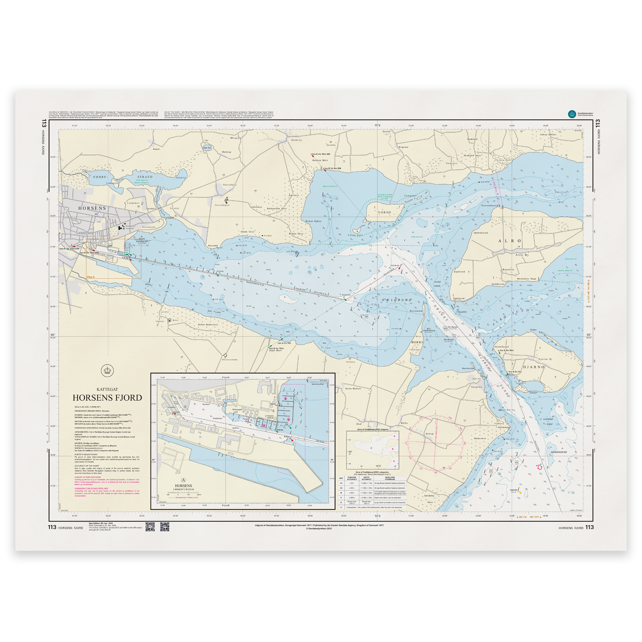 Offisielt sjøkart Denmark Chart 113 Kattegat Horsens Fjord 1:25 000