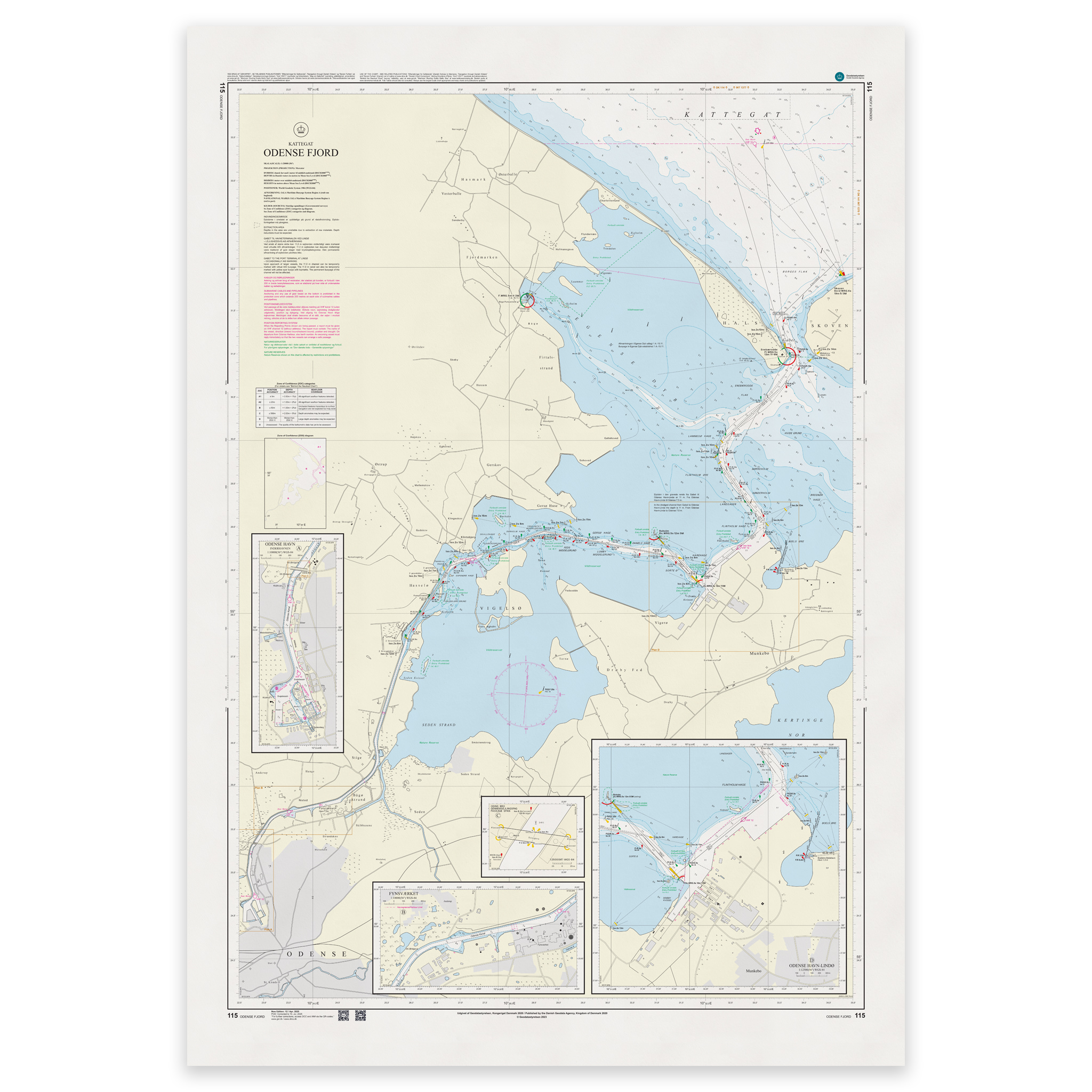 Offisielt sjøkart Denmark Chart 115 Kattegat Odense Fjord 1:20 000