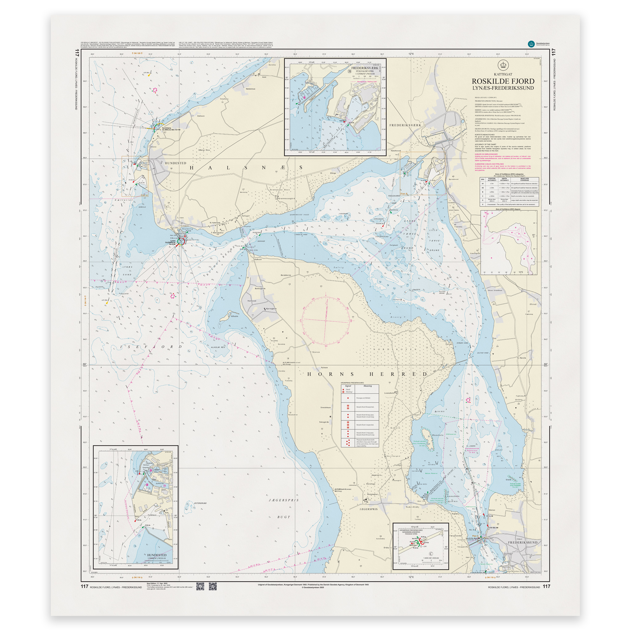 Offisielt sjøkart Denmark Chart 117 Roskilde Fjord Lynæs Frederikssund 1:25 000