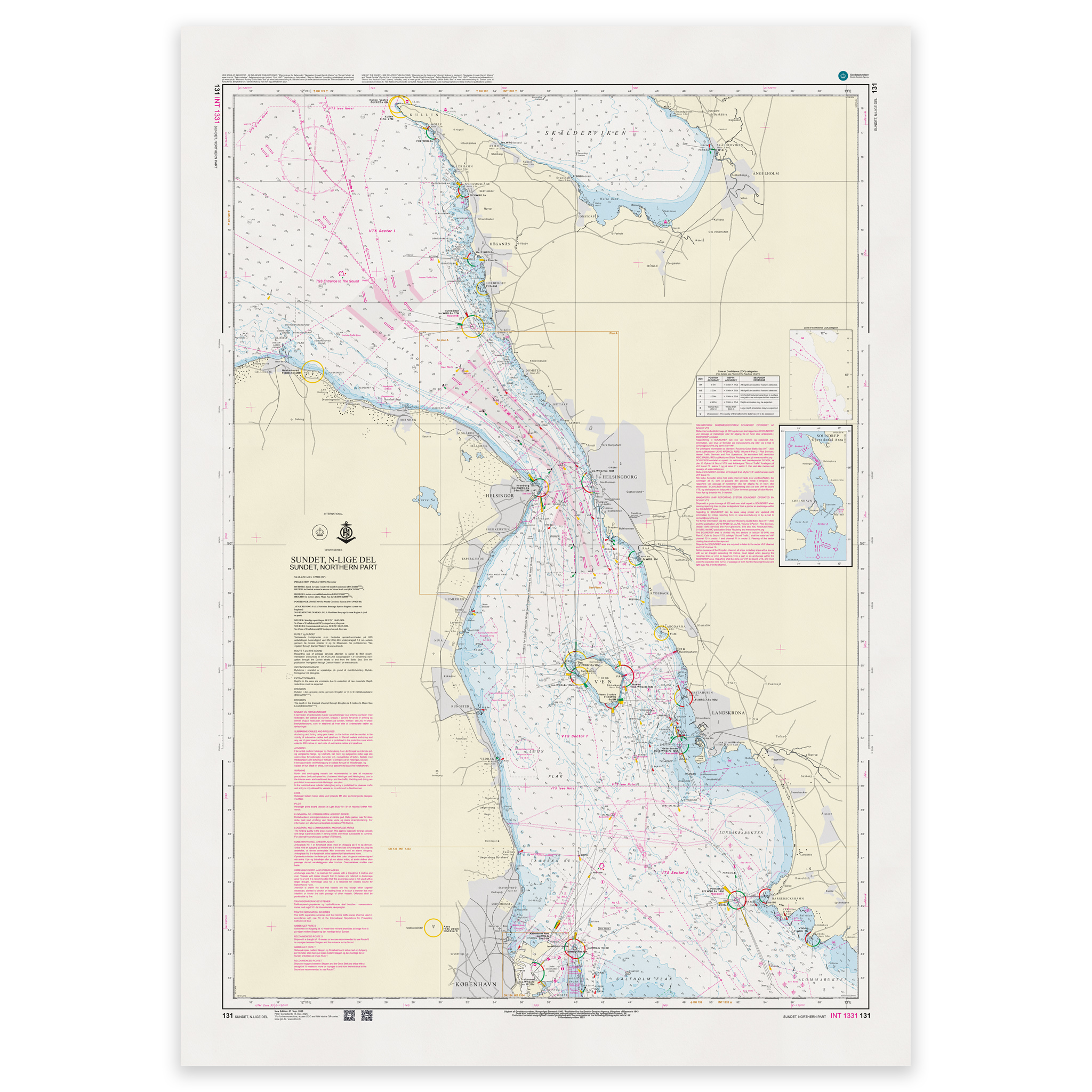 Offisielt sjøkart Denmark Chart 131 Sundet nordlige del 1:75 000
