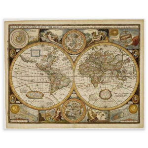 Historisk verdenskart av John Speed fra 1651 i format 91 × 70 cm