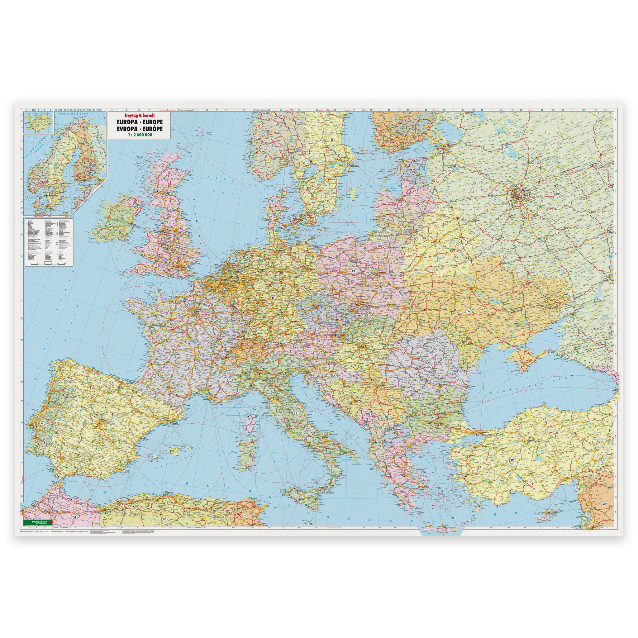 Politisk veggkart over Europa i storformat 172 × 123 cm