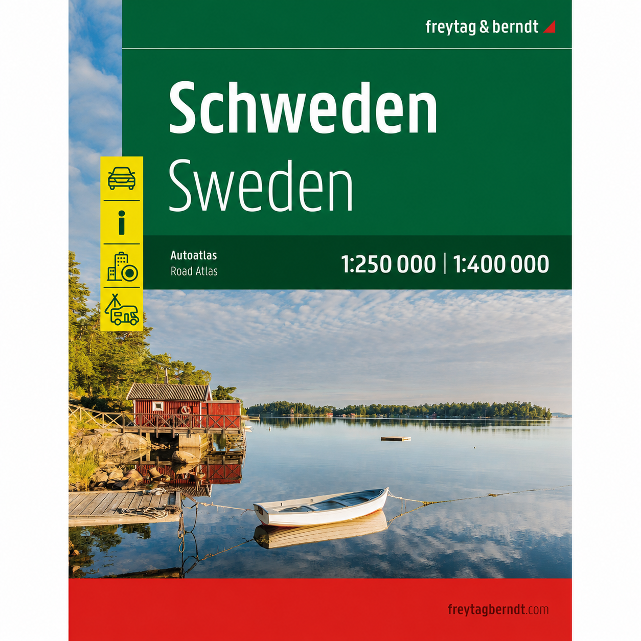 Bilatlas over Sverige med detaljert veinett og turistinformasjon