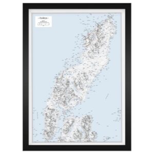 Veggkart over Andøya i målestokk 1:50 000 i plakatformat 50 × 70 cm